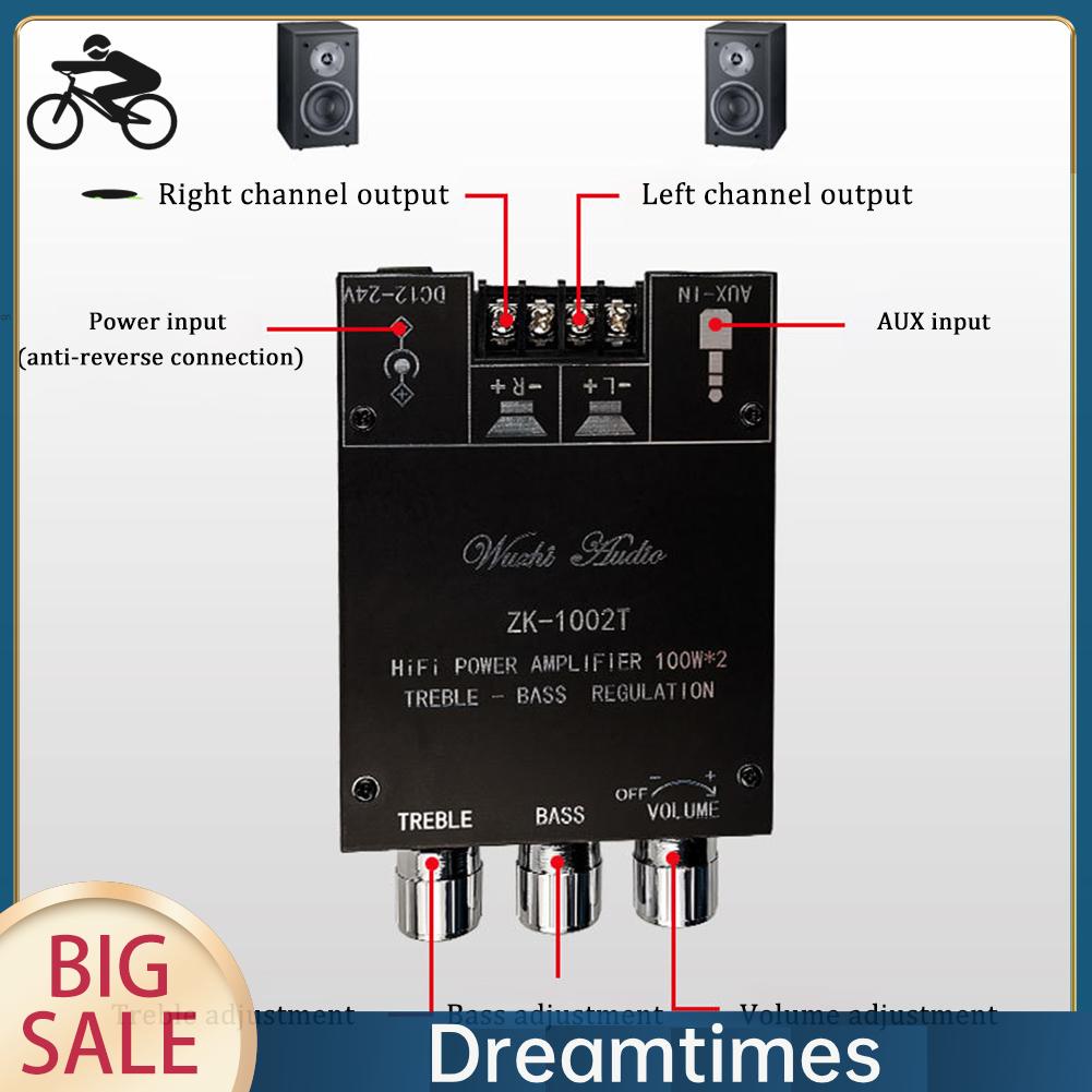 Bảng Mạch Khuếch Đại Âm Thanh bluetooth hifi 2.0 Kênh 100wx2 zk-1002t dreamtimes1.vn