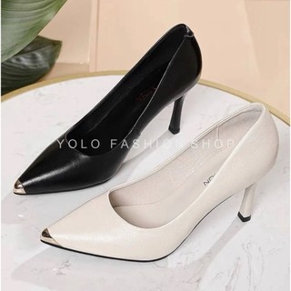  Giày cao gót nữ 7p gót nhọn, mũi nhọn phối kim loại dáng basic-TG6