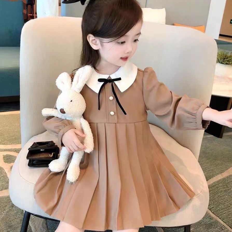 Đầm Tay Dài Màu Trơn Thời Trang Dành Cho Bé Gái 3-10 Tuổi