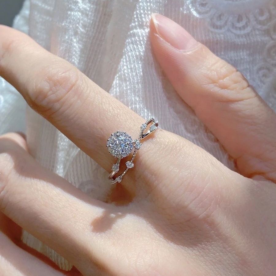 Soinlove Nhẫn Hở Mạ Bạc 925 Hình Thiên Hà Đính Đá Lấp Lánh Sang Trọng