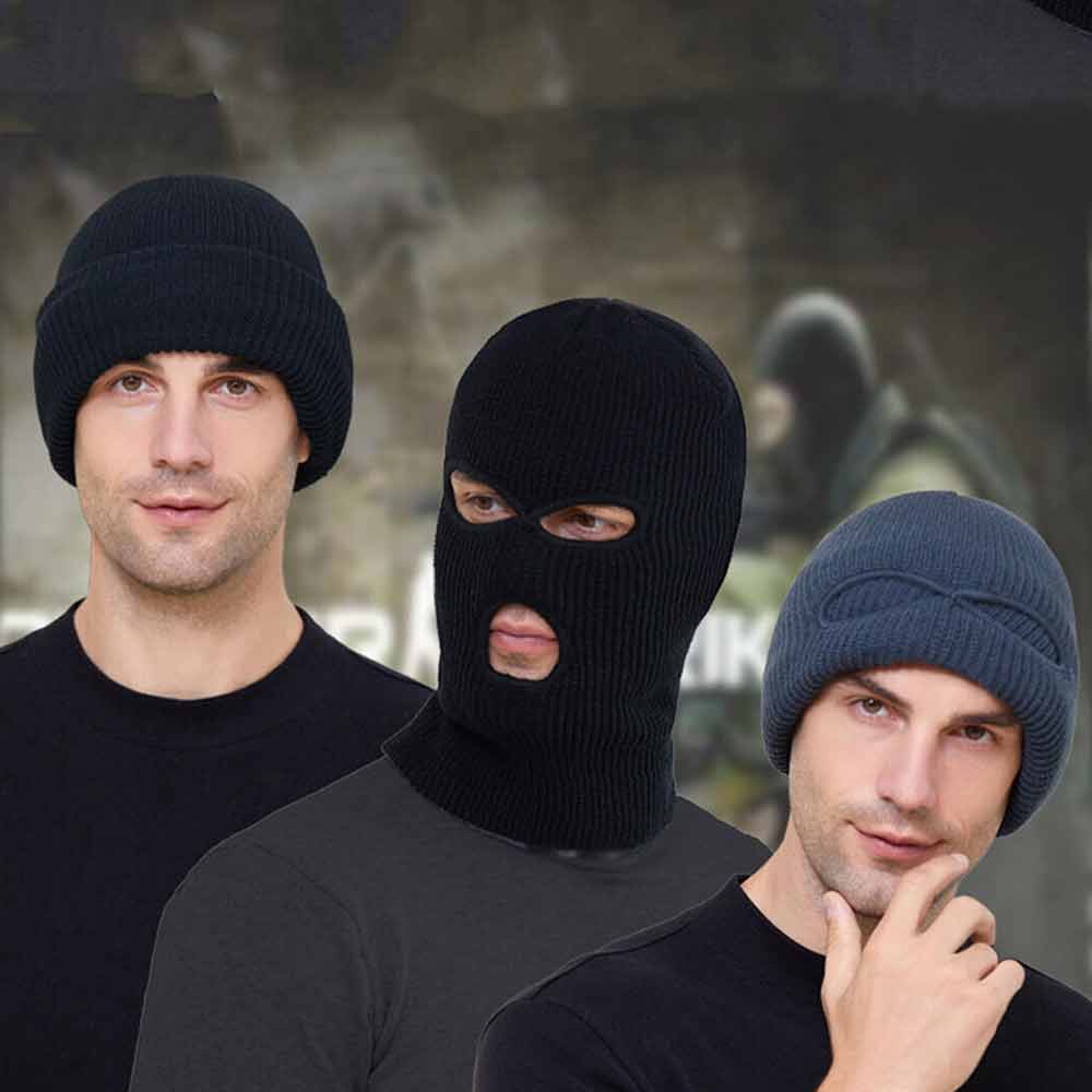Knit Ski Mask 3 Hole Full Face Cover Adult Embroidered Balaclava Warm Knit Ski Face Cover Thermal Knitted Head Wrap for Men