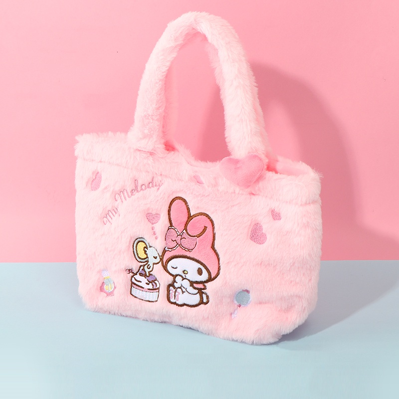 Kuromi Túi Xách Lông Nhung Mềm Mại Thêu Hoạ Tiết Cún melody Dễ Thương Xinh Xắn