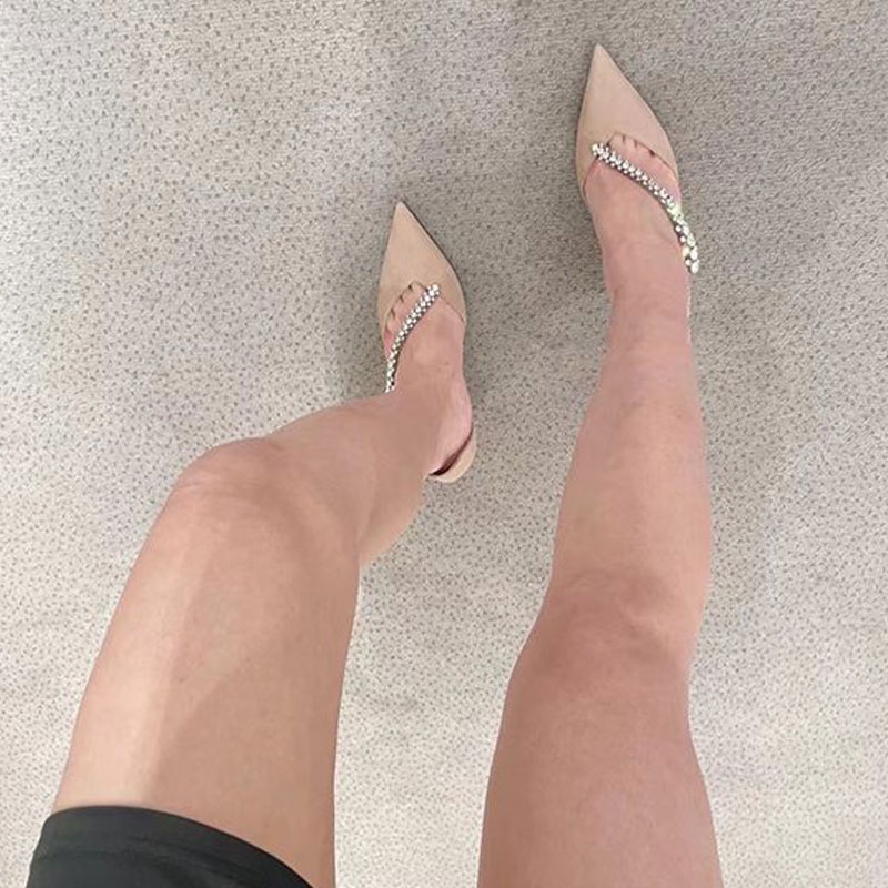 BẠCH LỘC ĐẠI NHÂN✨ Giày Cao Gót Đính Đá Phối Dây Xích Thiết Kế Mới Đơn Giản Thời Trang