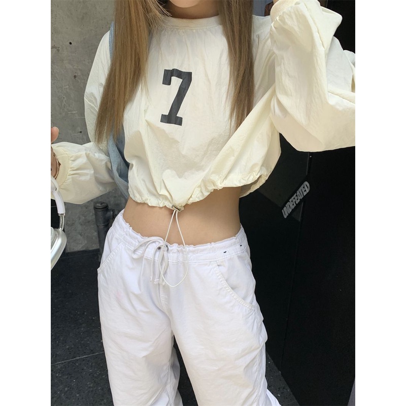 Plus Áo Thun croptop Tay Dài In Chữ Thời Trang Mùa Xuân Dành Cho Nữ Có size Lớn