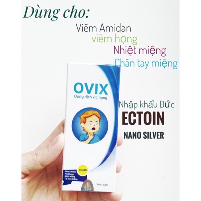 Xịt Họng Ovix 20ml chứa Nano Bạc và Ectoin hỗ trợ giảm viêm họng