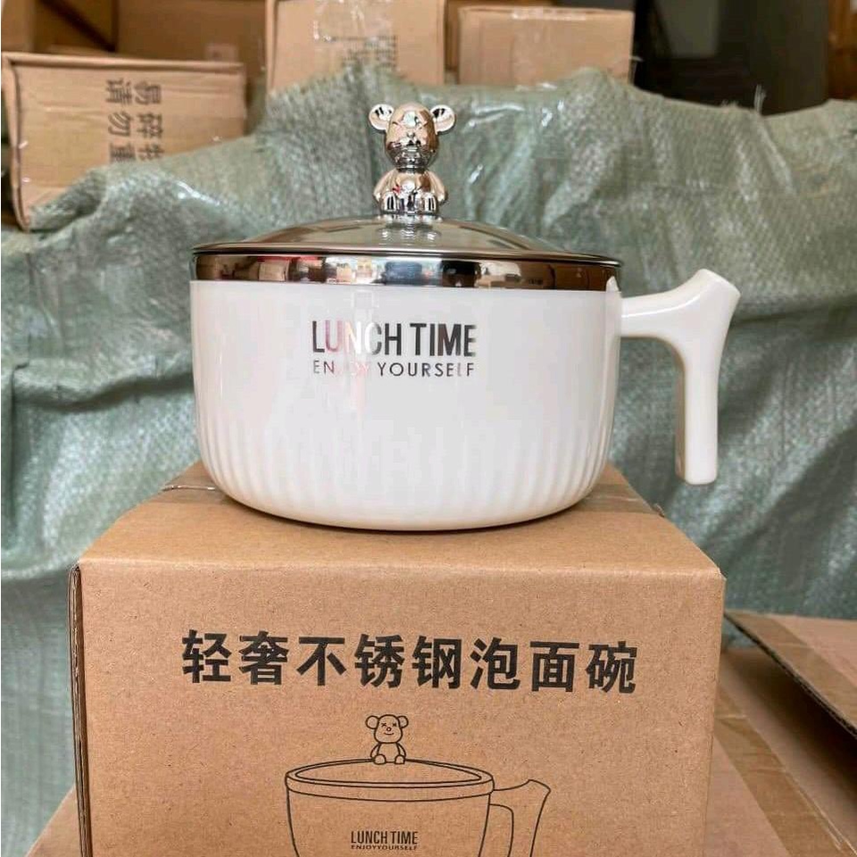 Bát Ăn ÚP Mì Bằng Thép Không Gỉ 304 Có Nắp Hình Gấu Dễ Thương ocp