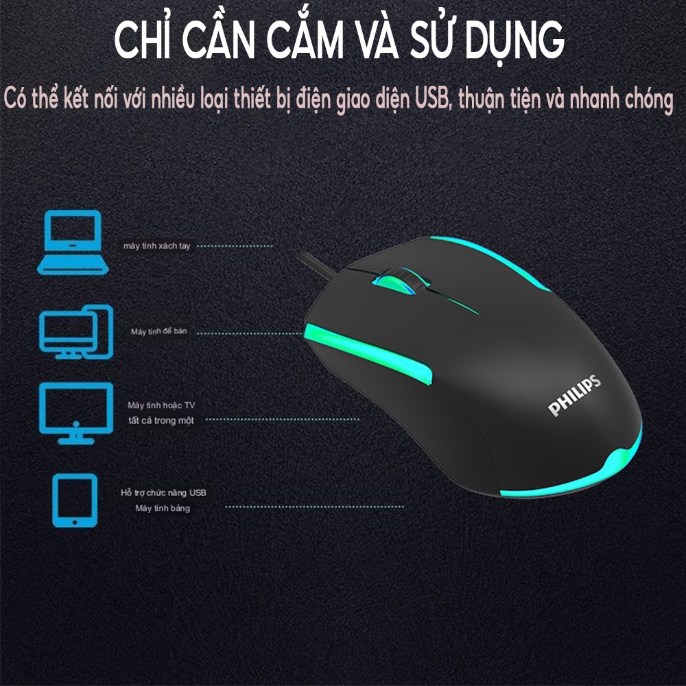 Chuột chuyên game Philips G314  LED đa màu - DPI 1200 thiết kế công thái học