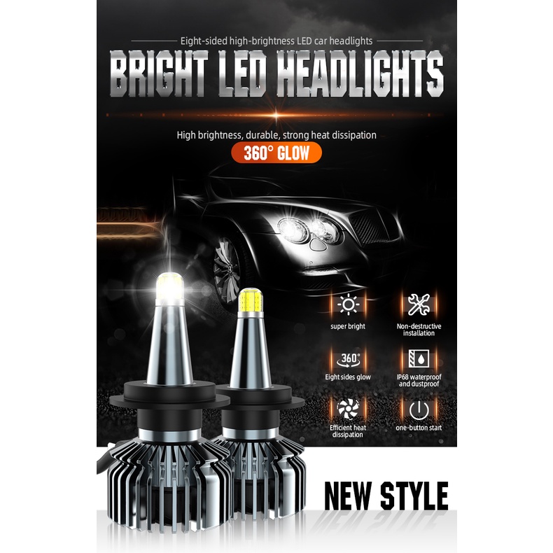 2 Đèn Pha Ô Tô 360 Độ led h7 22000lm h1 h11 h9 h8 h3 9005 hb3 9006 hb4 9012 H2 d1s d2s d3s d4s 6000k 12v