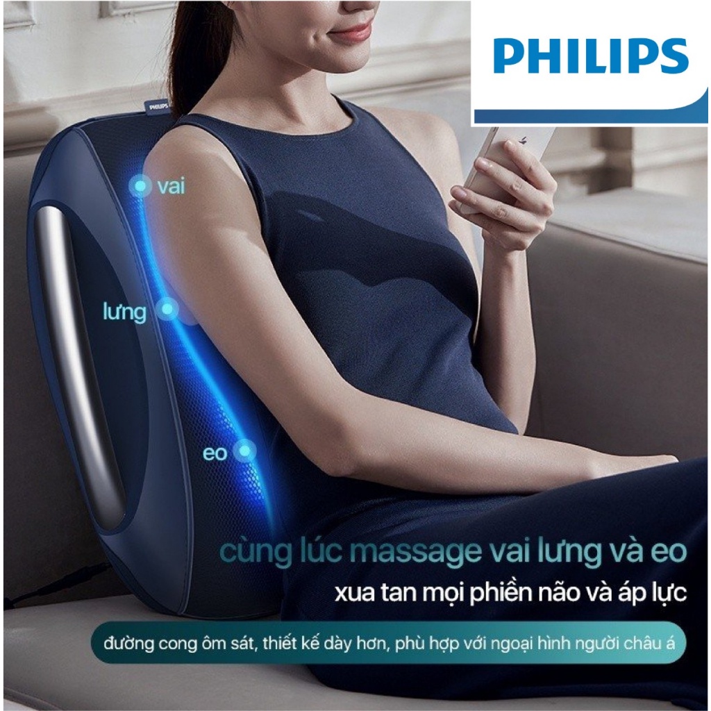 Máy Massage Lưng PHILIPS, Gối Massage Lưng, 12 Đầu, 4 Chế Độ Massage, BH 12 Tháng, Bepchauau