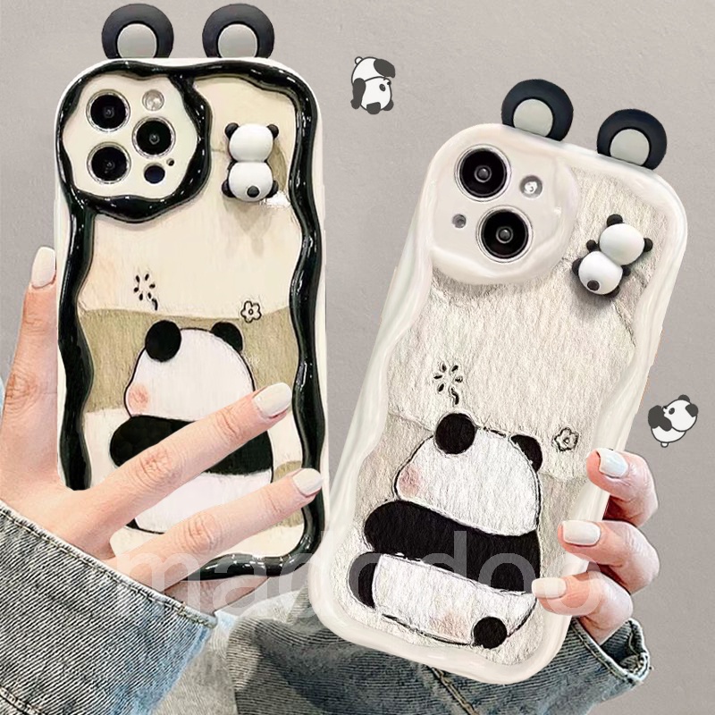 Ốp lưng Samsung Galaxy A15 A05 A05S A54 A34 A24 A14 5G A73 A72 A53 A52 A52S A33 A23 A13 A12 A32 A22 LTE A02 A02S A03S A03 A04 A04E M02 M22 M32 M12 New Cream Edge Cute HandWork 3D Doll Cartoon Panda Tpu Fine Hole Anti-fall Protection Soft Phone Case 1NY 49