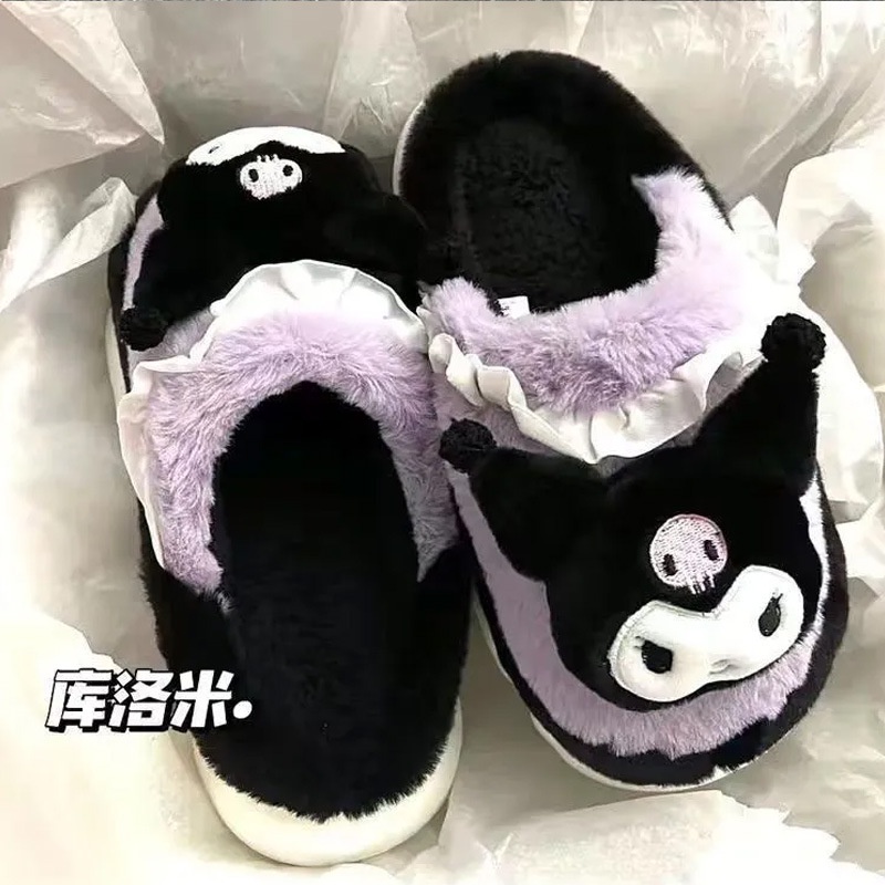 🔥Có Hàng Sẵn🔥Kuromi Dép Bông Đi Trong Nhà Ấm Áp Dễ Thương Cho Nữ Dép Lông