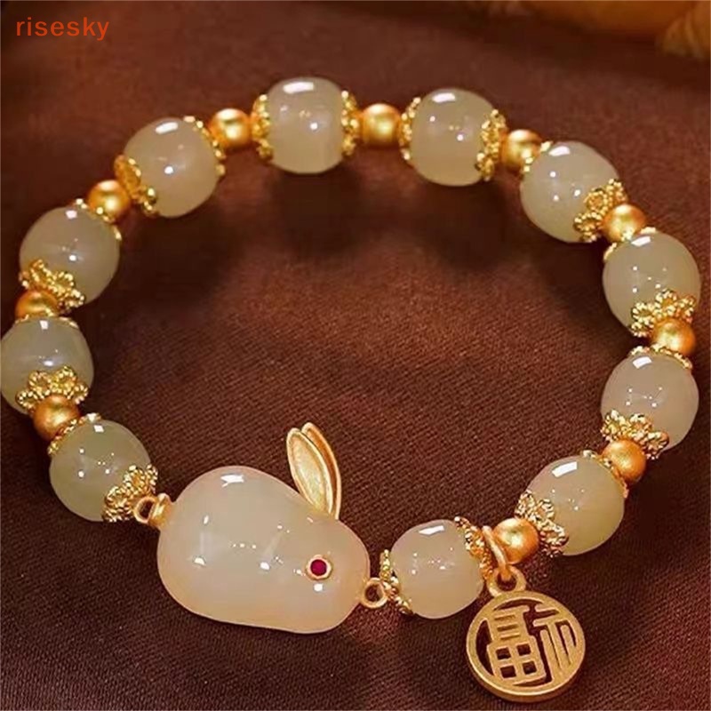 Vòng Tay Hạt Đá Tự Nhiên Mặt Thỏ May Mắn Thời Trang Cho Cặp Đôi