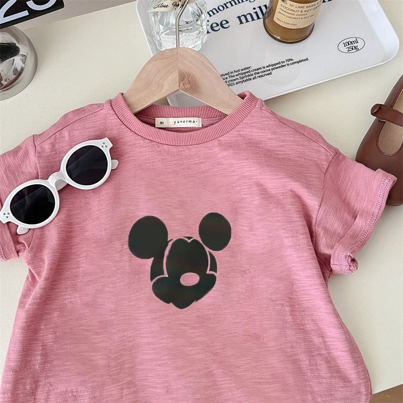 Đầm Thun Tay Ngắn Bằng Vải cotton Mềm In Hình Chuột mickey Dành Cho Bé Gái 1-12 Tuổi