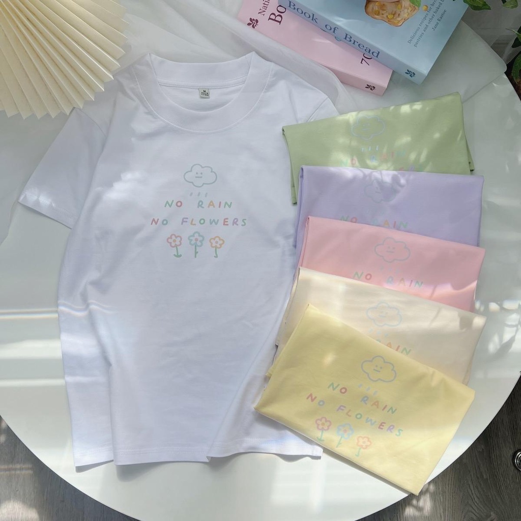 Áo baby tee No Rain No Flowers dễ thương áo thun nữ form vừa cotton 2c