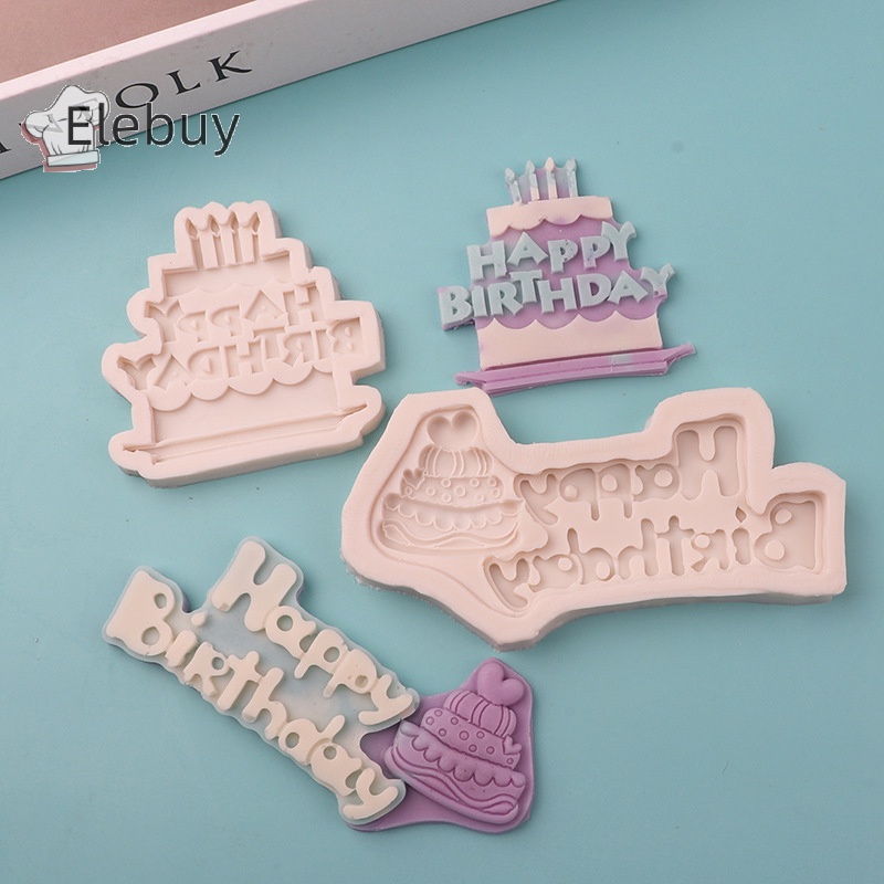 Khuôn silicone ELEBUY tạo hình chữ happy birthday làm kẹo / socola trang trí bánh kem DIY