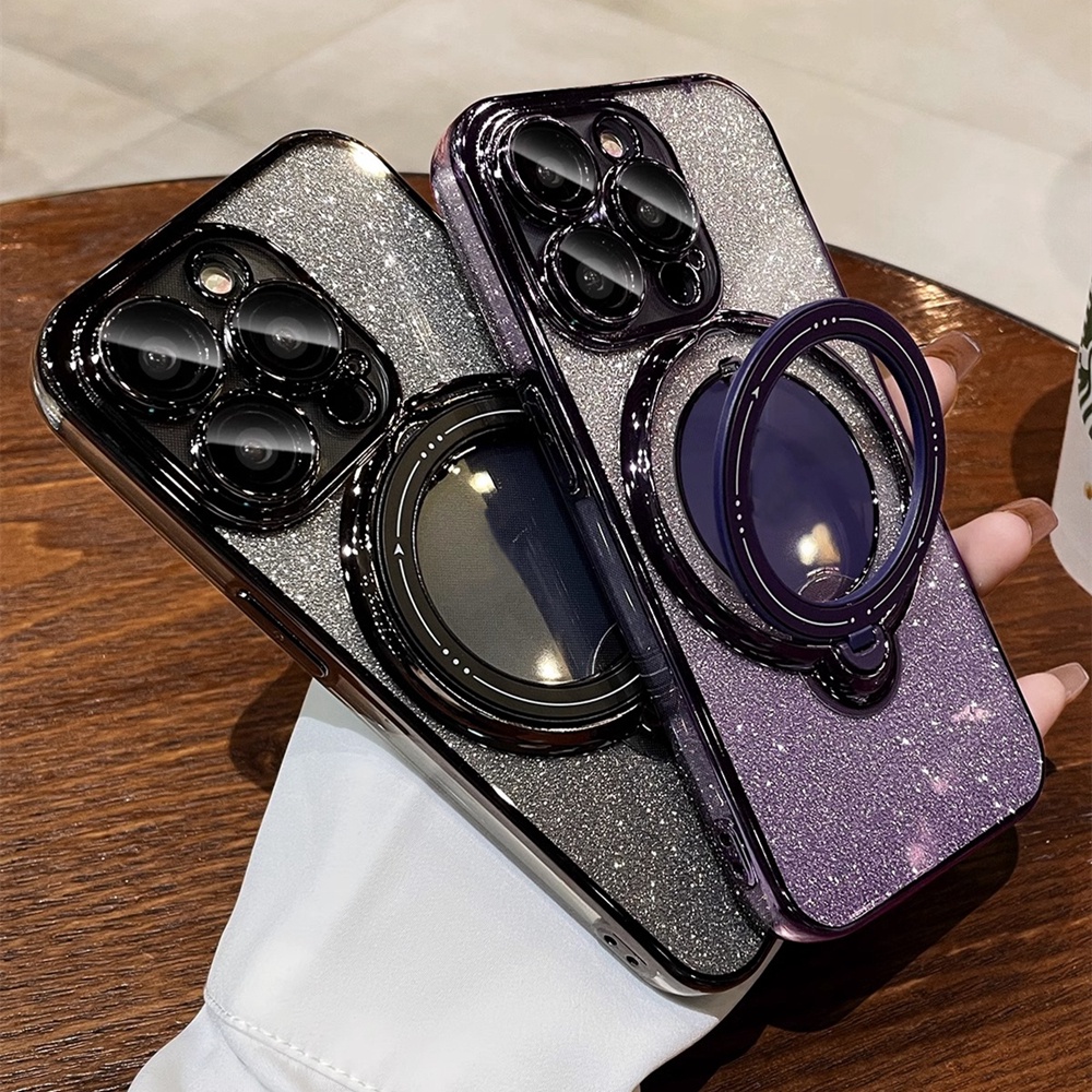 Ốp Điện Thoại Mềm Chống Sốc Lấp Lánh Có Giá Đỡ Xoay 360 Độ Cho iphone 12 13 14 15 pro max° Giá Đỡ Điện Thoại Bảo Vệ camera Tiện Dụng