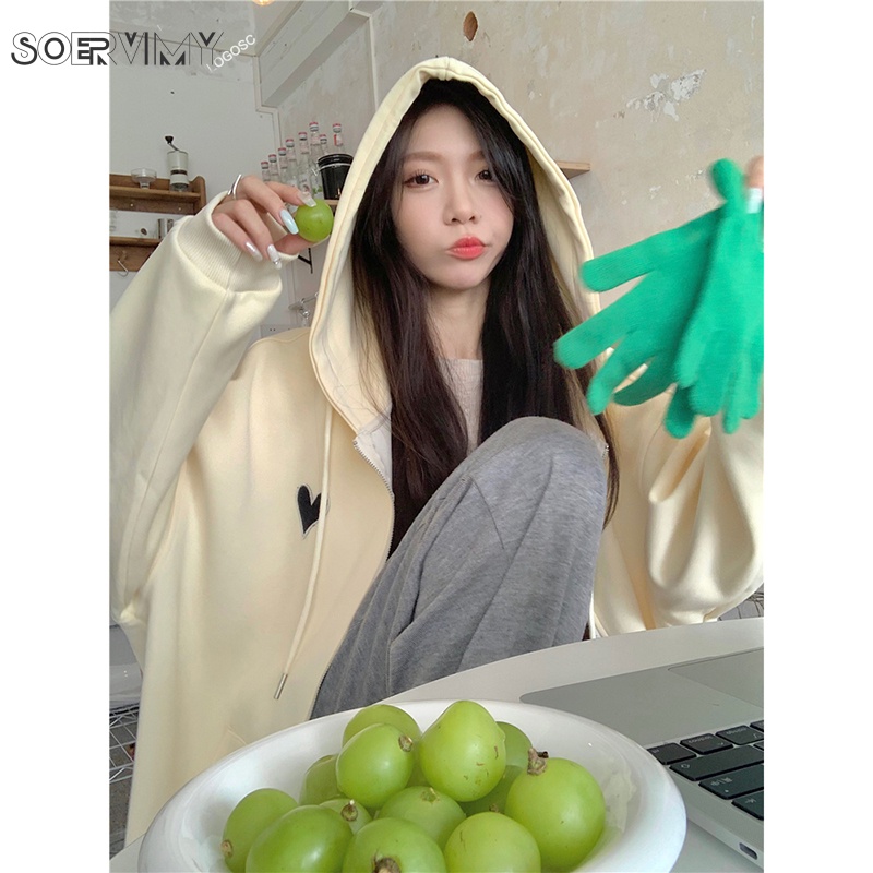 Áo khoác hoodie SOERVIMY WWY2391GWY38Z230919 phối khóa kéo thoải mái thời trang cổ điển cho nữ | BigBuy360 - bigbuy360.vn