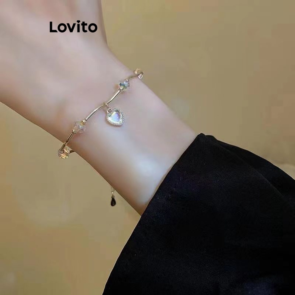 Lovito Vòng tay trái tim trơn đơn giản cho nữ LNA32734