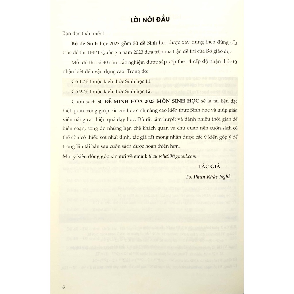Sách 50 Đề Minh Họa 2023 Môn Sinh Học