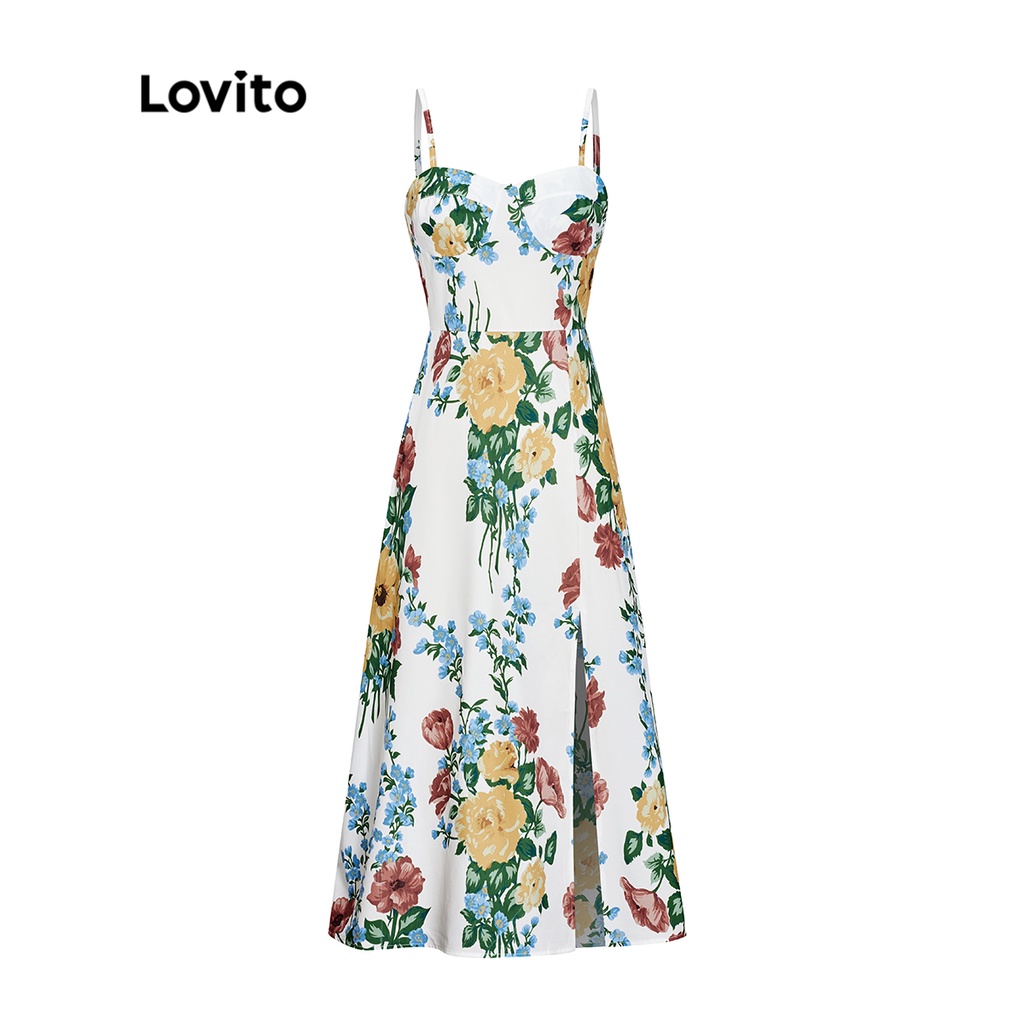 Đầm Lovito họa tiết hoa boho cho nữ L54ED096 (màu trắng)