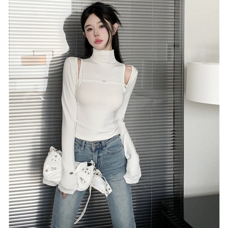 Áo Thun Tay Dài Phối Khăn Choàng Thiết Kế Đơn Giản Hợp Thời Trang