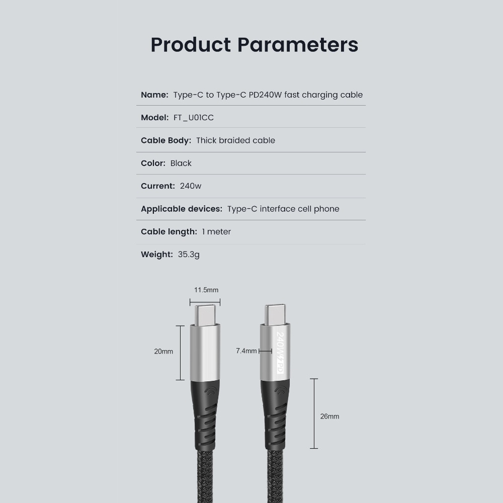 Elough PD 240W Elbow Super Fast Charging Cable Type C To Type C Wire Cable Data Cord