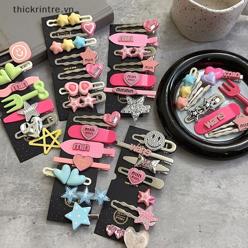 Set 7 Kẹp Tóc Kim Loại Hình Ngôi Sao / Trái Tim Xinh Xắn y2k vn