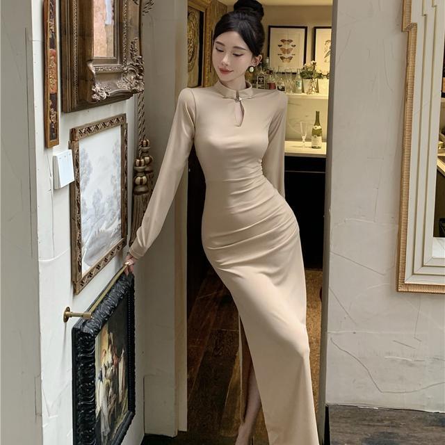 Sườn Xám Cách Tân Thiết Kế Mới Đơn Giản Thời Trang Mùa Thu Đông Theo Phong Cách Trung Hoa