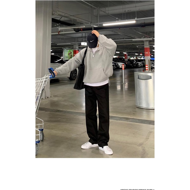 Áo sweater Cổ Cao Tay Dài Dáng Rộng Màu Trơn Có Khóa Kéo Phong Cách Hàn Quốc Thời Trang Cho Nam zyq168