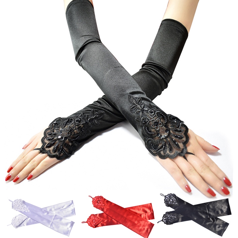 1 Đôi Găng Tay Ren Thêu Hoa 48cm Thời Trang