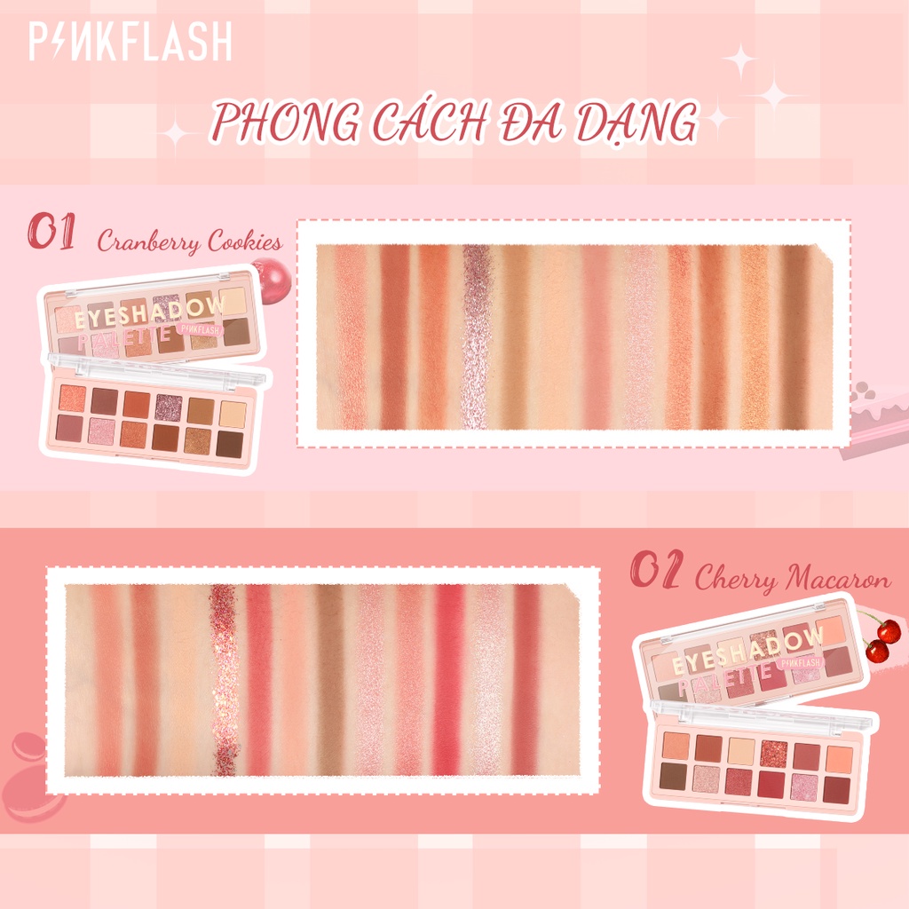 Bảng phấn mắt PINKFLASH PinkDessert nhũ lấp lánh, chất phấn mịn lì dễ tán trang điểm mắt rạng rỡ 100g