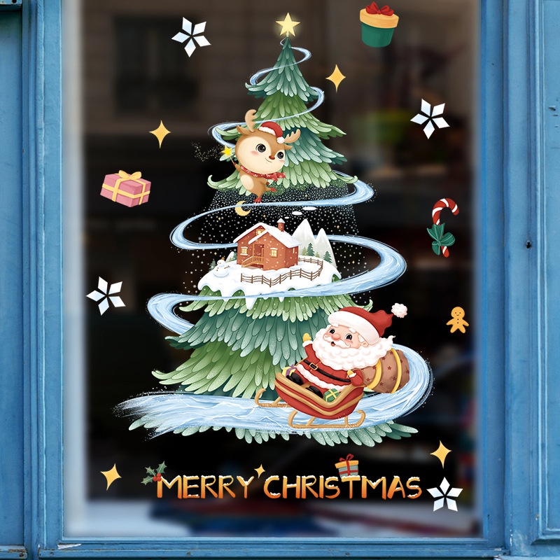 DECAL NOEL – HÍT TĨNH ĐIỆN Dán kính Cây Thông Ngôi Nhà Tuyết Ông Già Noel Có Keo Sẵn