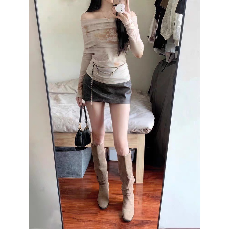 Áo chiffon Trễ Vai Dài Tay Nhuộm Màu Thời Trang Nữ Tính