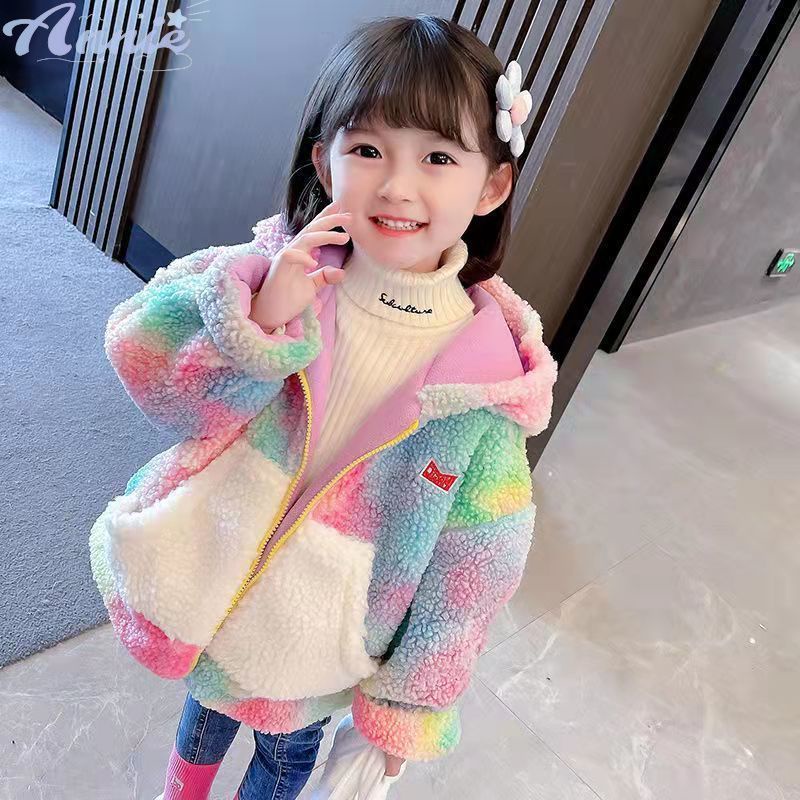 Annie Áo Khoác Lông Cừu Giữ Ấm Màu Nhuộm Thời Trang Cho Bé Gái