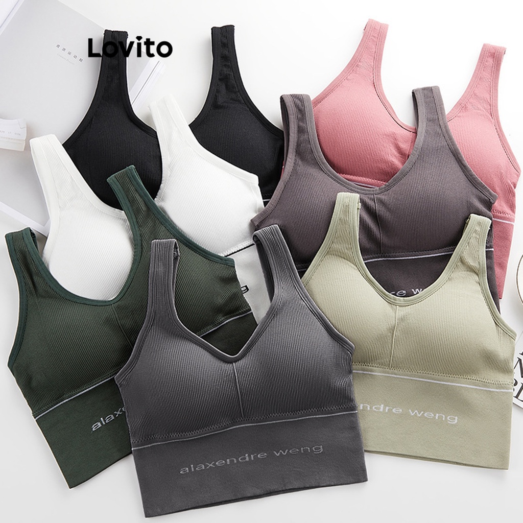 Lovito Áo ngực thể thao cơ bản trơn đơn giản cho nữ LNA27250 (Xanh đậm/Trắng/Hồng/Tím/Xanh/Đen)