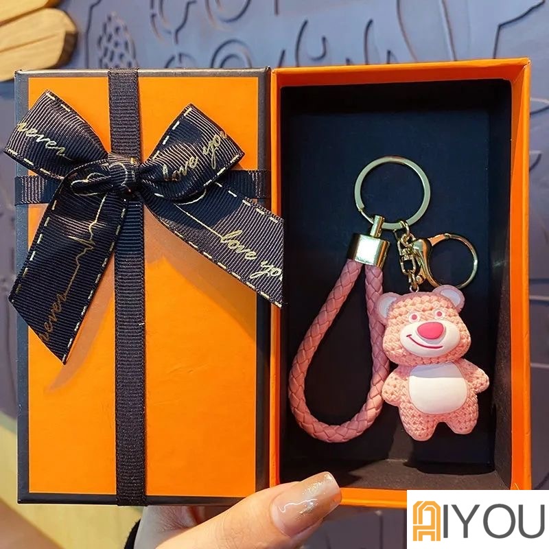 Móc Khóa Cao Cấp Gấu Dâu Hồng Siêu Cute Mẫu Mới