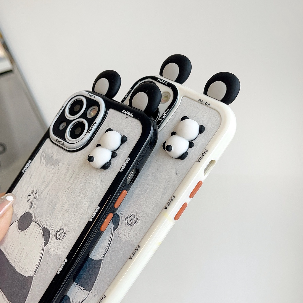 Ốp Điện Thoại Viền Kem Hình Gấu Trúc 3d Chống Rơi Cho iphone 14 pro max 14pro 14 13 pro max 12 pro max 11 xr xsmax