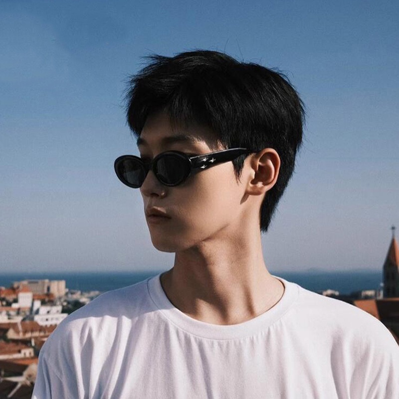 Kính Mát Hình oval Gọng Kim Loại Đen Chống Tia uv400 Thời Trang Cho Nam Nữ