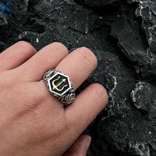 Nhẫn nam nữ họa tiết cây đinh ba unisex màu bạc thời trang Asta Accessories chất liệu Titan đẹp đơn giản - Nhẫn Folky