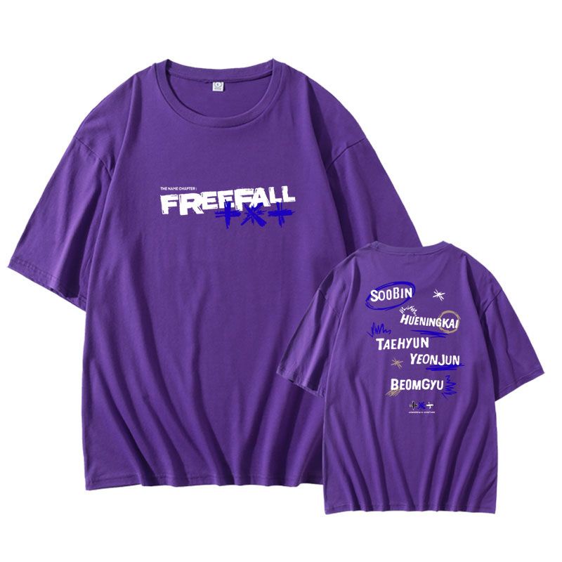 Kpop txt Áo Thun cotton Tay Ngắn Cổ Tròn In Chữ Free Fall Phong Cách harajuku Mùa Hè Cho Cặp Đôi