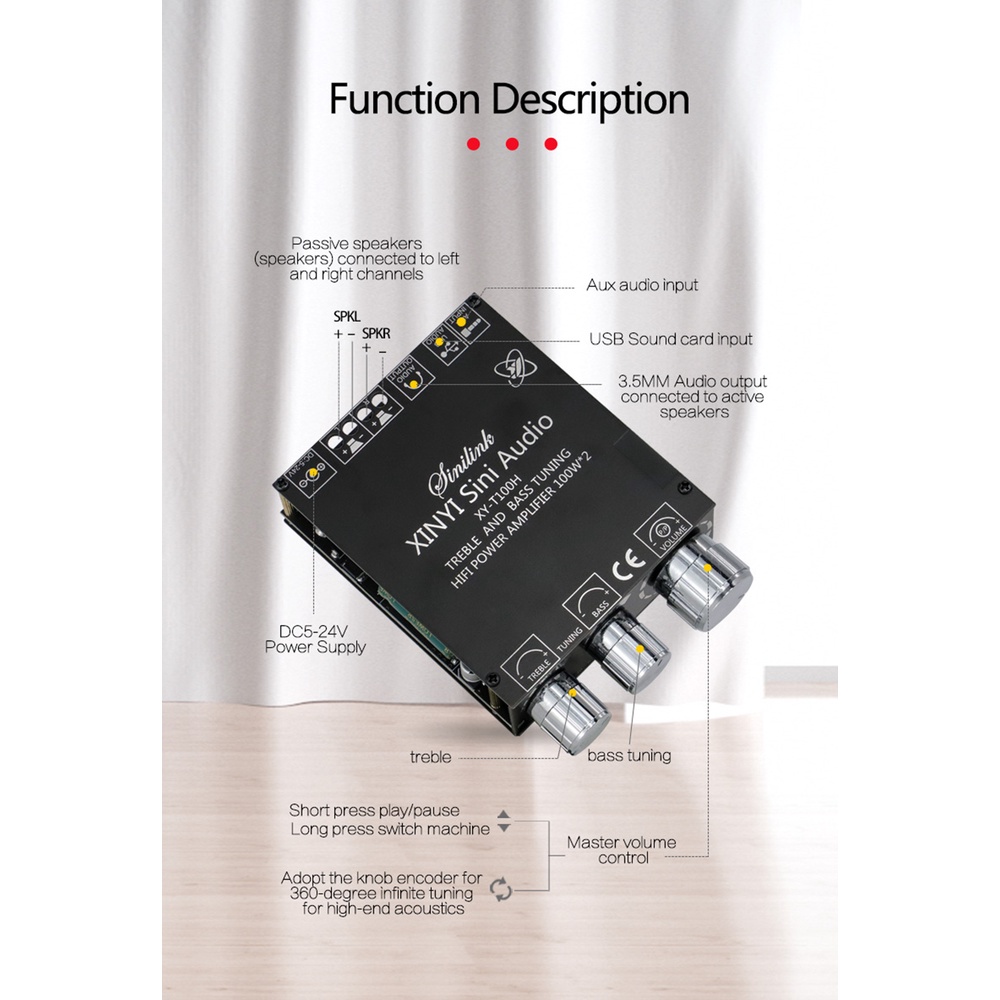 Gaqee Mô Đun Khuếch Đại Âm Thanh Kỹ Thuật Số t100h bluetooth 5.0 100wx2 tpa3116d2