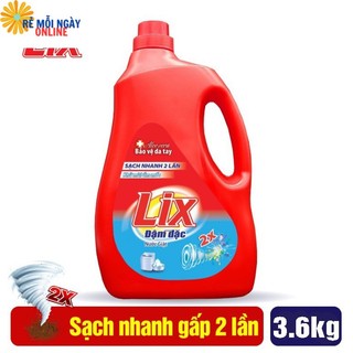 Nước Giặt LIX 3,6kg -Tẩy Sạch Vết Bẩn- Dùng Cho Giặt Tay Và Máy GIặt