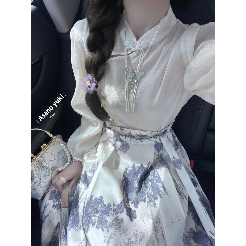 Bộ Áo Sơ Mi Tay Dài + Chân Váy Dài Phong Cách Trung Hoa Thời Trang Mùa Thu Hàng Mới Dành Cho Bạn Nữ 3 Tuổi