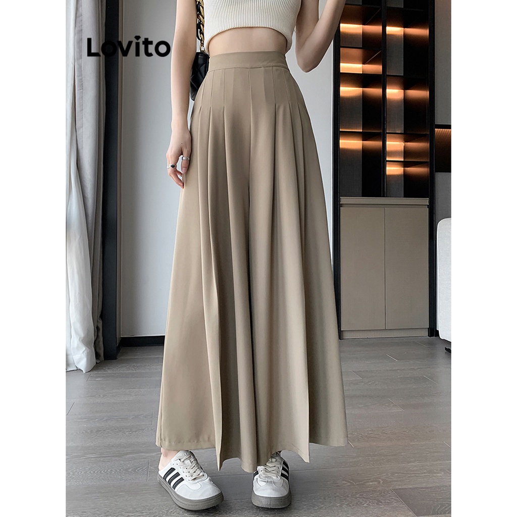 Quần Lovito xếp ly màu trơn thường ngày cho nữ LNE21065