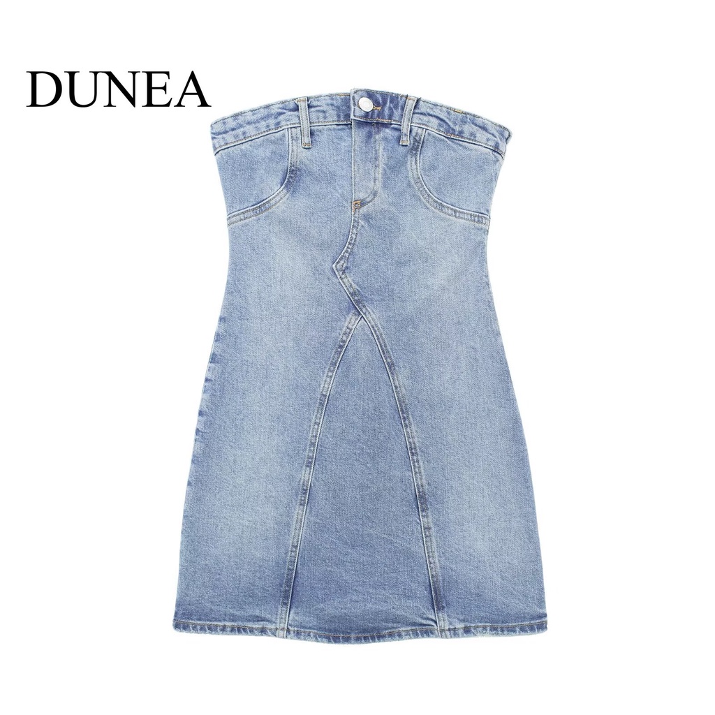 Đầm denim DUNEA y2k trễ vai thời trang gợi cảm dành cho nữ