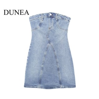 Đầm denim DUNEA y2k trễ vai thời trang gợi cảm dành cho nữ