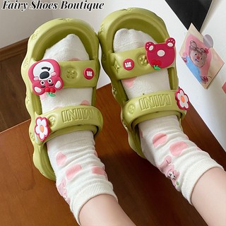 ZHUXIA Hoạt Hình Xăng đan Mềm Cao Gót Thoải Mái Họa Tiết Dâu Tây Dễ Thương Phong Cách Hàn Quốc Cho Nữ