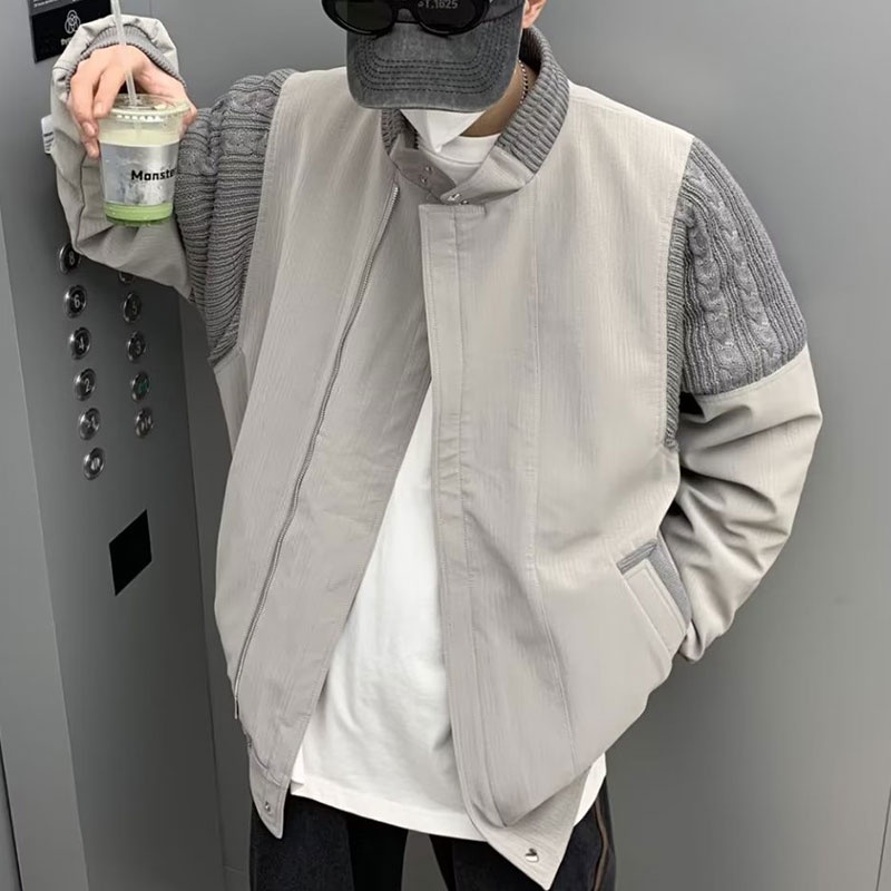 YOUTANG Áo Khoác Cổ Đứng Tay Dài Có Túi Bên Hông Màu Xám Thời Trang Xuân Thu Trẻ Trung Dành Cho Nam Nữ