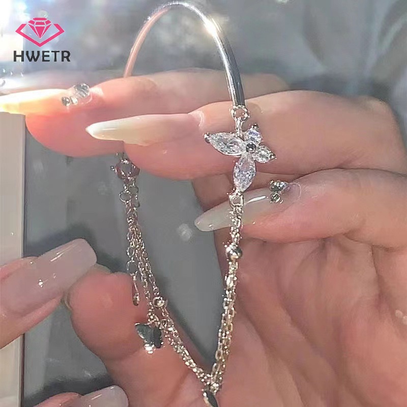 Vòng Tay Nhiều Lớp Màu Bạc Hình Bướm Đính Đá zircon Lấp Lánh Thời Trang Cho Nữ Mới
