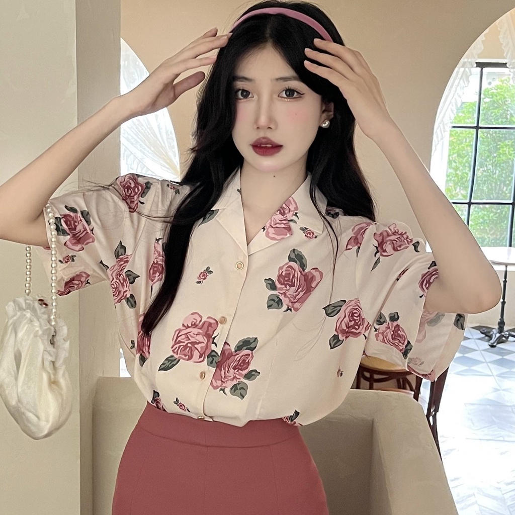 Set Áo Sơ Mi Hoa Hồng Và Chân Váy Phong Cách Pháp Thời Trang Mùa Hè 2023